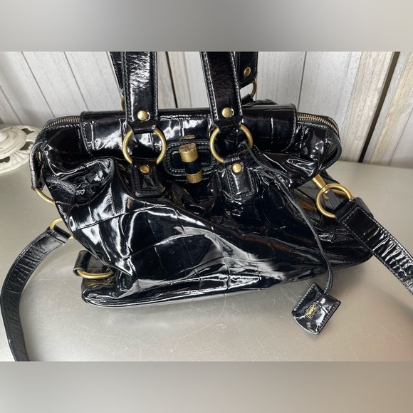 Yves Saint Laurent Croco-Embossed Muse Tote Leather Shoulder Bag Patent YSL - Picture 10 of 10